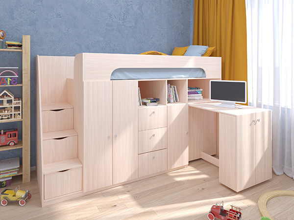 Кровать чердак Астра 11 Дуб молочный/Дуб молочный