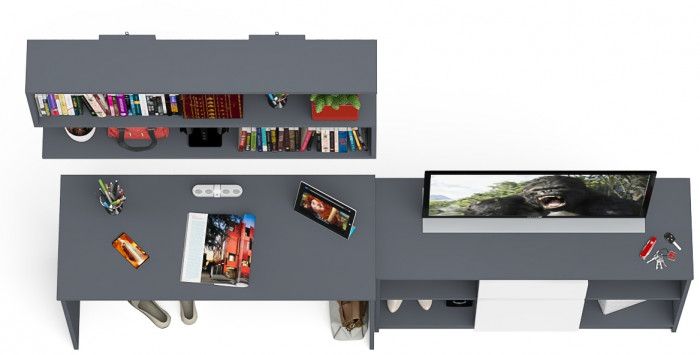 Мори Стол письменный МСП1200.1 + Тумба МТВ1204.1 + Полка 1200, цвет графит/белый, ШхГхВ 240,8х50х209,6 см., универсальная сборка