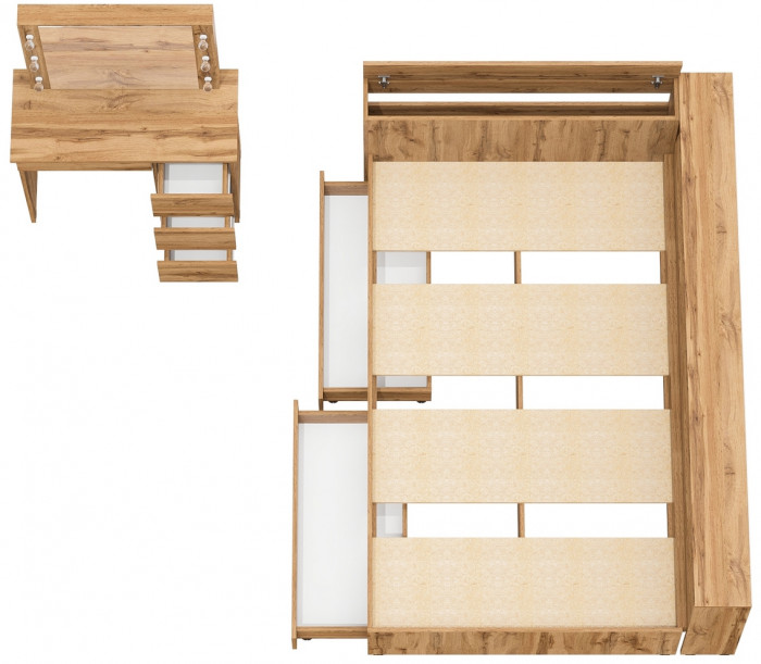 Ксения Кровать с ящиками 1200 + прикроватный блок + Столик с подсветкой Сура, дуб вотан