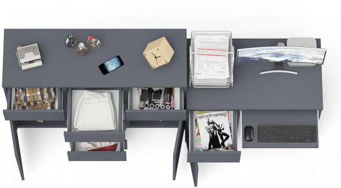 Мори компьютерный стол МС-1 левый + Комод МК1200.4, графит