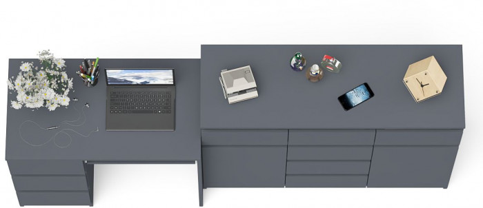 Мори компьютерный стол МС-6 левый + Комод МК1200.4, графит