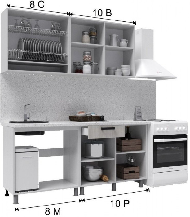 Кухонный гарнитур Марбл 1,8м Мрамор лайт/Мрамор дарк