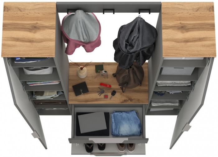 Октава Прихожая 19, серый графит/дуб крафт золотой/фасады МДФ серый графит