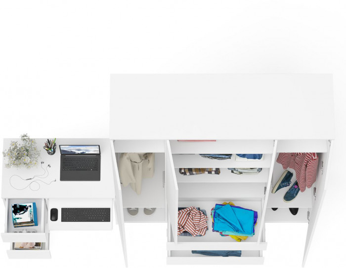 Мори Стол компьютерный МС-6 левый + Шкаф МШ1600.1, цвет белый, ШхГхВ 250,4х50,4х209,6 см., выдвижные ящики слева, НЕ универсальная сборка
