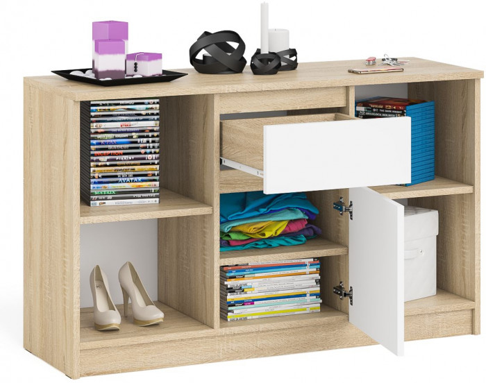 Мори Тумба ТВ МТВ1204.1, цвет дуб сонома/белый, ШхГхВ 120,4х41х73 см.