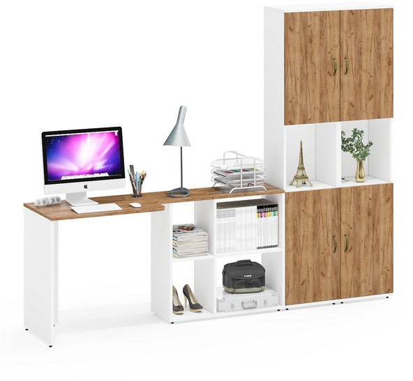 Лидер-8 Стол + Пенал + Пенал, белый шагрень/крафт золото