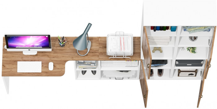 Лидер-8 Стол + Пенал + Пенал, белый шагрень/крафт золото