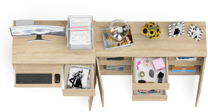 Мори компьютерный стол МС-1 правый + Комод МК1200.3, дуб сонома