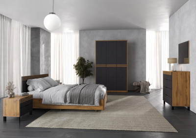 Модульная спальня Нао, набор №2, Дуб вотан/Графит (Профиль МДФ Дуб вотан)