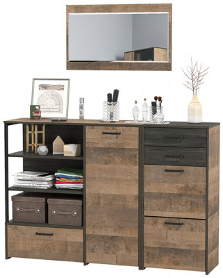 Трувор Прихожая 144, цвет дуб гранж песочный/интра, ШхГхВ 159х37х195 см., универсальная сборка