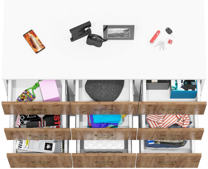 Лидер-8 Тумба МД 3.16 3 шт., цвет белый шагрень/крафт золото, ШхГхВ 120х50х75 см., универсальная сборка