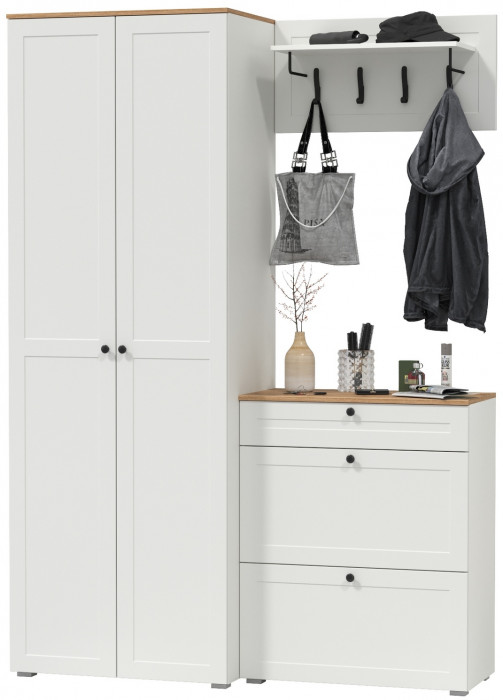 Остин Прихожая 17, белый шагрень/дуб крафт золотой