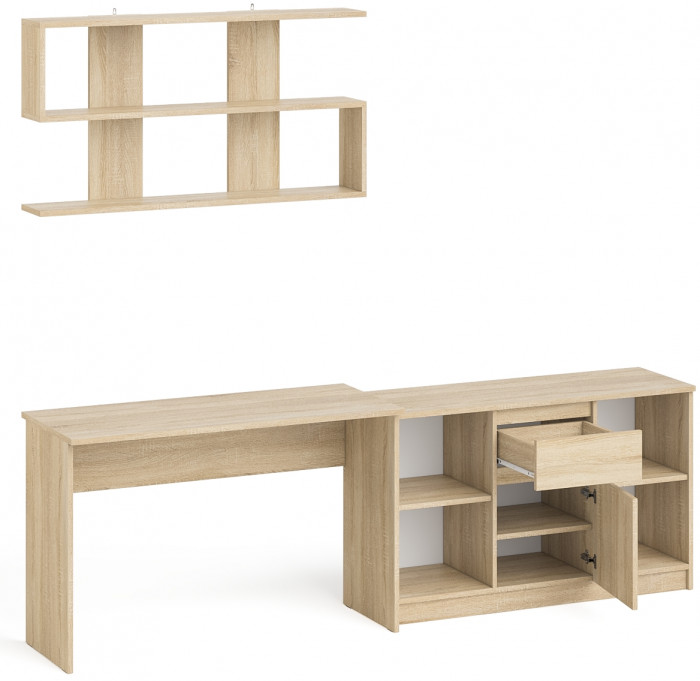 Мори Стол письменный МСП1200.1 + Тумба МТВ1204.1 + Полка 1200, цвет дуб сонома, ШхГхВ 240,8х50х209,6 см., универсальная сборка