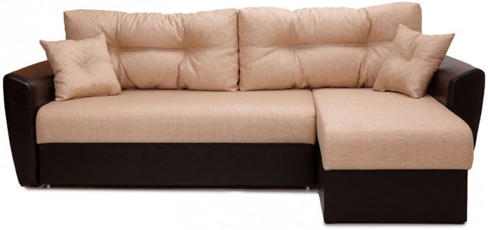 Диван-кровать угловой Амстердам, 160х200, еврокнижка, рогожка/экокожа, бежево-коричневый