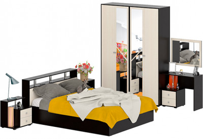 Камелия спальня № 2 Кровать 1600 + Две тумбы + Стол косметич. + Зеркало + Шкаф 4-х, венге/дуб лоредо