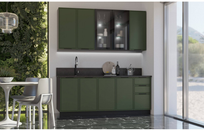 Кухня МДФ 2000/900 Николь (Холст латте, Графит)