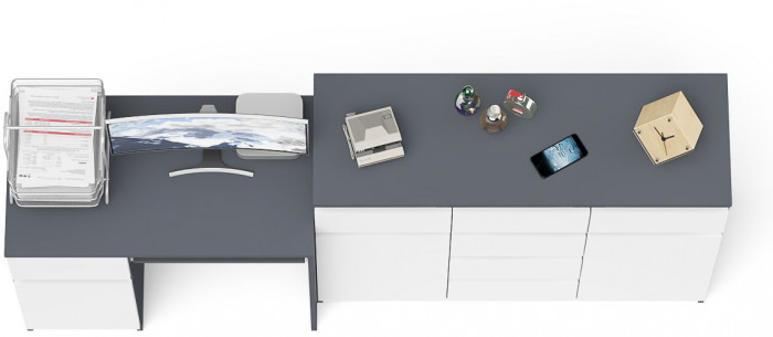 Мори компьютерный стол МС-1 левый + Комод МК1200.4, графит/белый