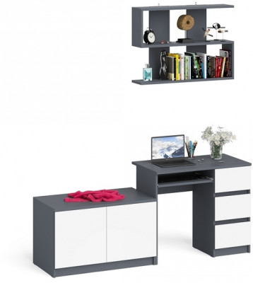 Мори компьютерный стол МС-6 правый + Тумба МА900.1 + Полка 900, графит/белый
