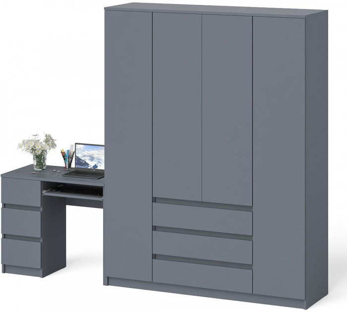 Мори Стол компьютерный МС-6 левый + Шкаф МШ1600.1, цвет графит, ШхГхВ 250,4х50,4х209,6 см., выдвижные ящики слева, НЕ универсальная сборка