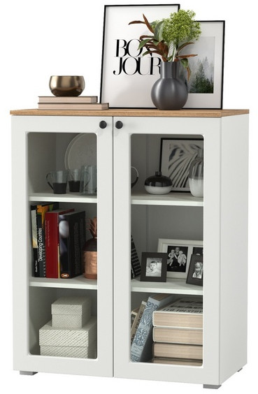 Остин 16.394.01 Шкаф-витрина(тумба), цвет белый шагрень/дуб крафт золотой, ШхГхВ 80х41,9х99,3 см.