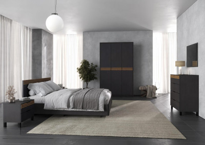 Модульная спальня Нао, набор №2, Графит/Профиль МДФ Дуб вотан