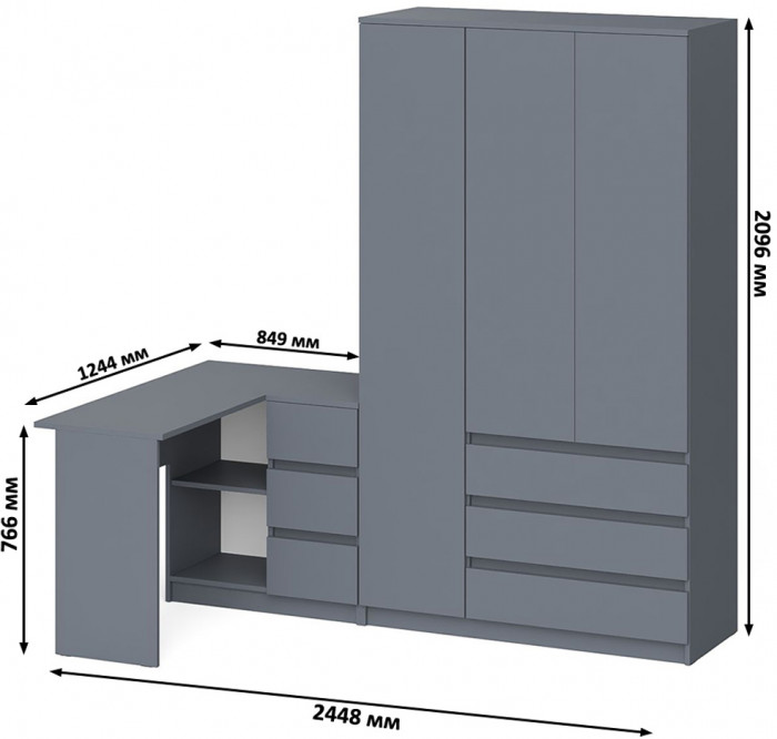 Мори компьютерный стол МС-16 правый + Шкаф МШ1200.1, графит