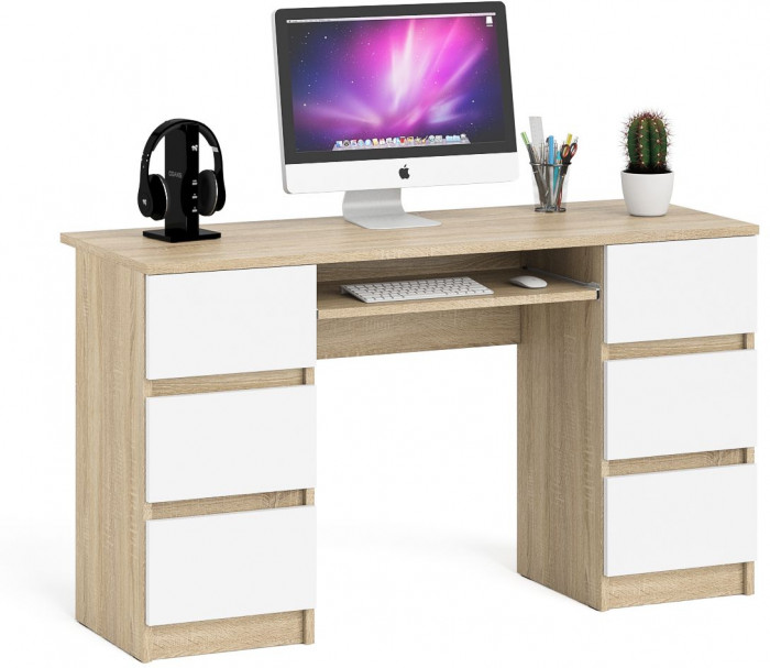 Мори Стол компьютерный МС-2, цвет дуб сонома/белый, ШхГхВ 135,4х50х76,6 см.