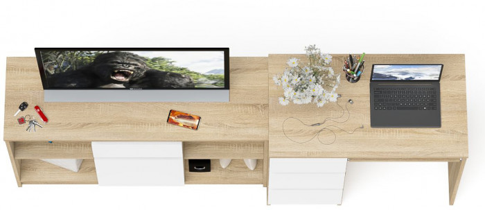 Мори Стол компьютерный МС-6 левый + Тумба МТВ1204.1, цвет дуб сонома/белый, ШхГхВ 210,4х50х76,6 см., выдвижные ящики слева, НЕ универсальная сборка