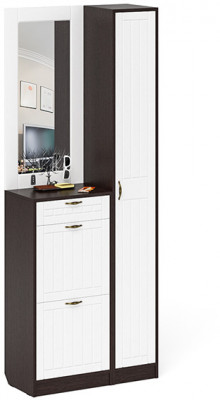 Прихожая П-6 Компоновка № 23, цвет венге/фасады МДФ белое дерево фрезеровка прованс, ШхГхВ 80х35х210 см., универсальная сборка