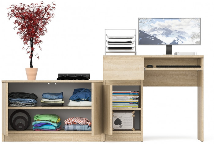 Мори компьютерный стол МС-1 левый + Тумба МА900.1, дуб сонома