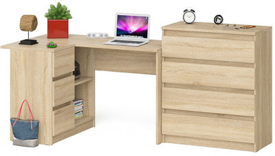 Мори компьютерный стол МС-16 левый + Комод МК800.4, дуб сонома