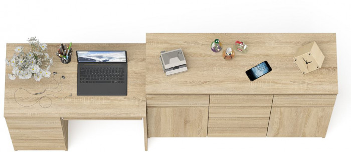 Мори компьютерный стол МС-6 левый + Комод МК1200.4, дуб сонома