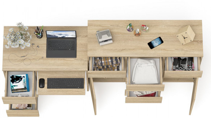 Мори компьютерный стол МС-6 левый + Комод МК1200.4, дуб сонома