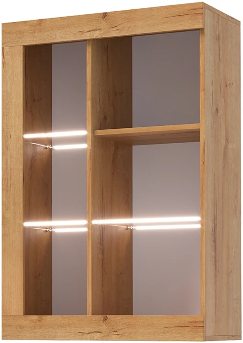 Прага Витрина универсальная ЛДСП Дуб вотан/Черный глянец