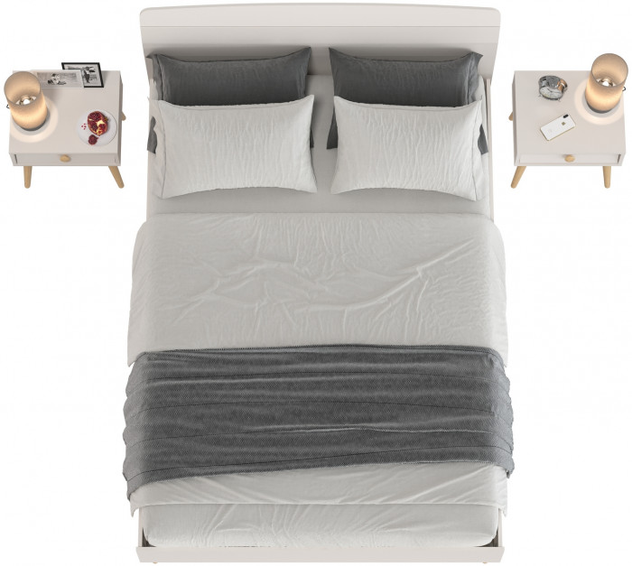 Афина Спальня Кровать 1400 + Две тумбы, цвет кашемир серый, ШхГхВ 144,6х210,2х95,7 + 2х45х37х45 см., сп.м. 1400х2000 мм., б/м, основание есть