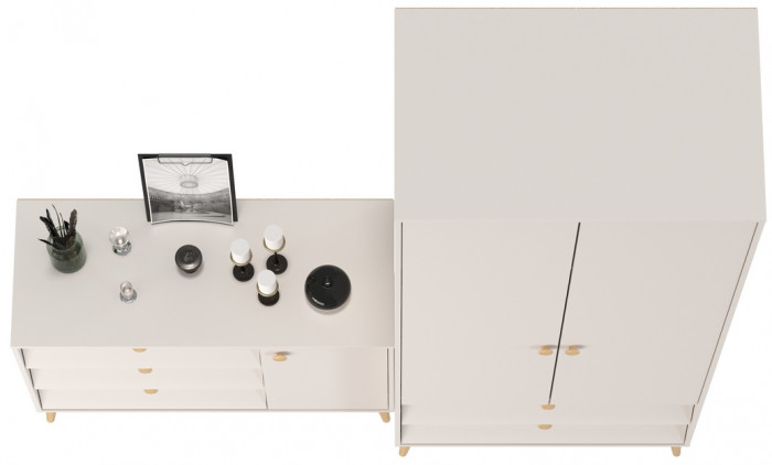 Афина Спальня Шкаф 2-х дверный + Комод с дверкой и тремя ящиками, цвет кашемир серый, ШхГхВ 90,3х56,3х220 + 110х45,3х83 см., универсальная сборка