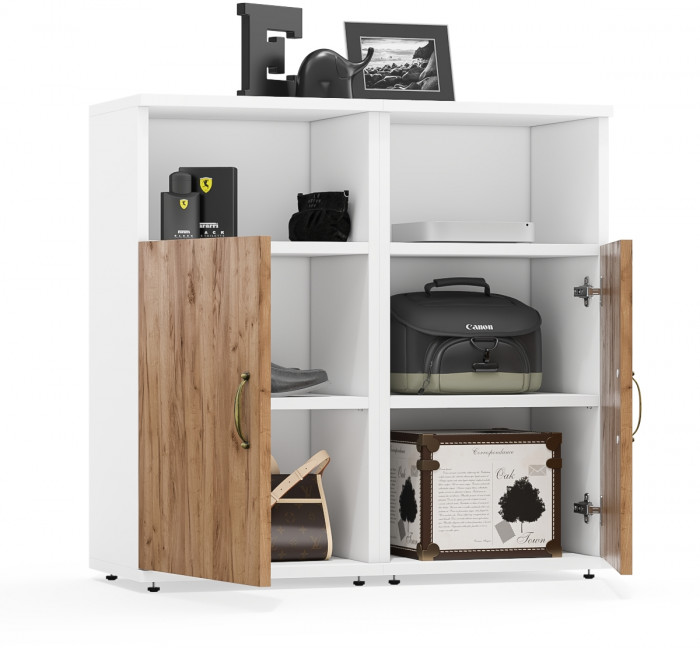 Лидер-8 Тумба МД 3.19 2 шт., цвет белый шагрень/крафт золото, ШхГхВ 80х30х75 см., универсальная сборка