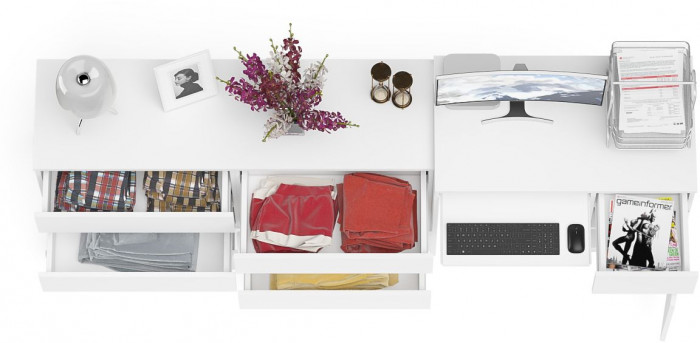 Мори Стол компьютерный МС-1 правый + Комод МК1380.6, цвет белый, ШхГхВ 228х50х76,6 см., выдвижной ящик справа, НЕ универсальная сборка