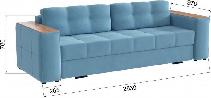 Диван раскладной Нави, светло-голубой/мдф дуб канадский