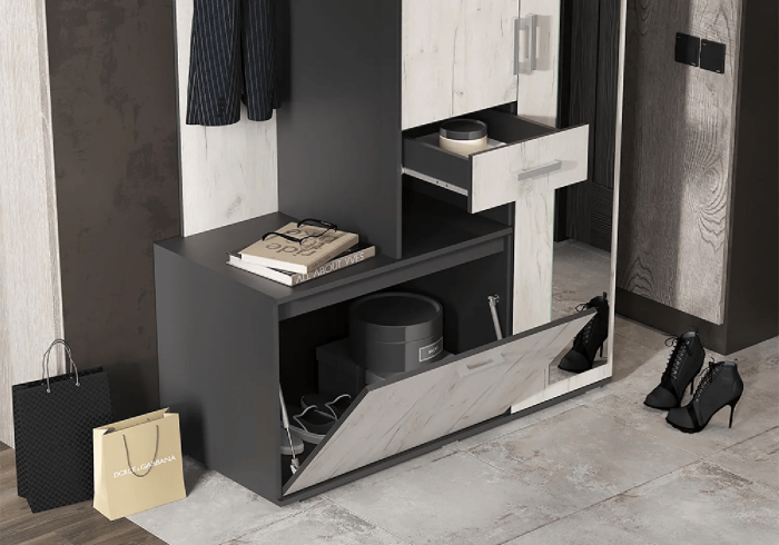 Прихожая Лира, Графит/Дуб Крафт Белый (Дуб крафт белый/Графит)