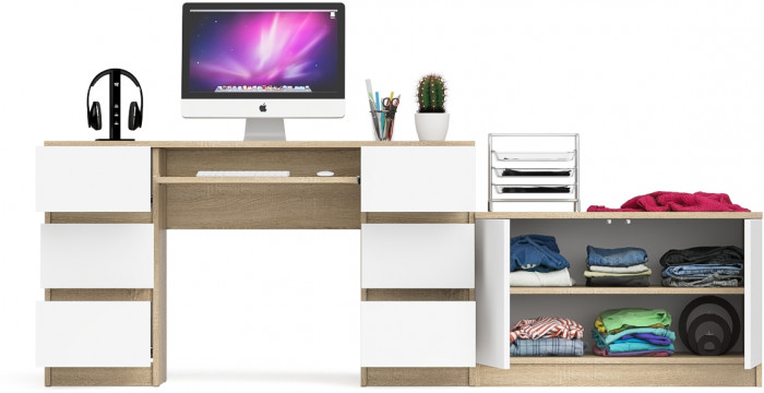 Мори компьютерный стол МС-2 + Тумба МА900.1, дуб сонома/белый