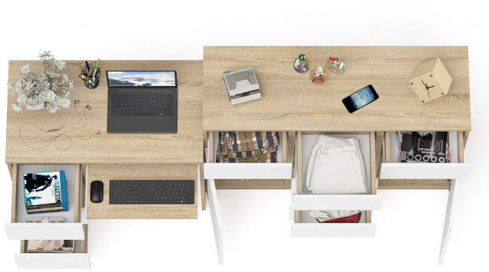 Мори компьютерный стол МС-6 левый + Комод МК1200.4, дуб сонома/белый