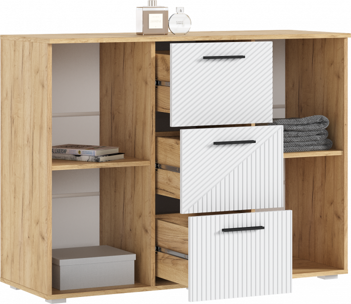 Сильвия Комод (3 ящика/2 двери) 1200, Браш Вайт/Дуб крафт