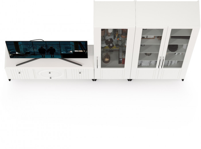 Валенсия Гостиная № 076, цвет ЛДСП белый шагрень/МДФ белый шагрень, ШхГхВ 272,2х38,3х225,2 см., универсальная сборка