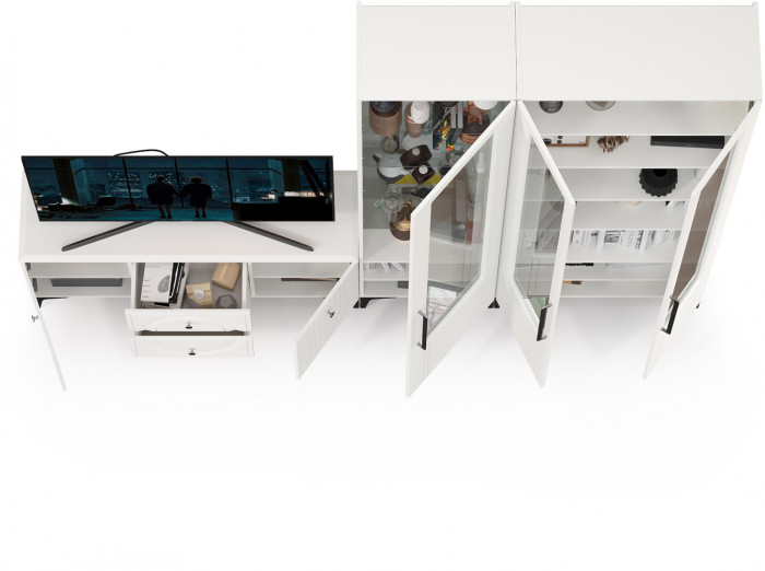 Валенсия Гостиная № 076, цвет ЛДСП белый шагрень/МДФ белый шагрень, ШхГхВ 272,2х38,3х225,2 см., универсальная сборка