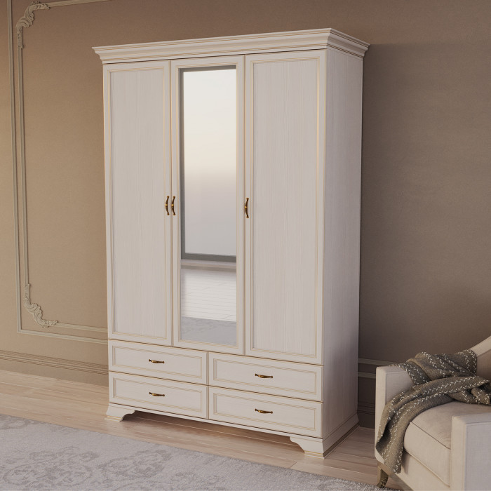 Шкаф распашной трехдверный с зеркалом Сиена