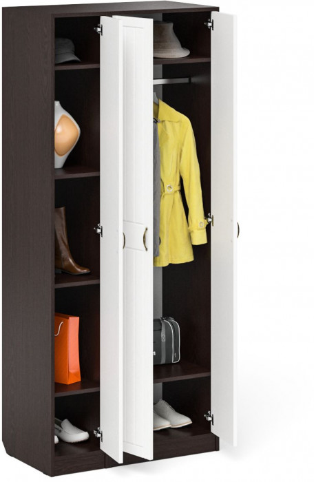 Прихожая П-6-500 Шкаф + Пенал, цвет венге/фасады МДФ белое дерево фрезеровка прованс, ШхГхВ 90х50х210 см., универсальная сборка