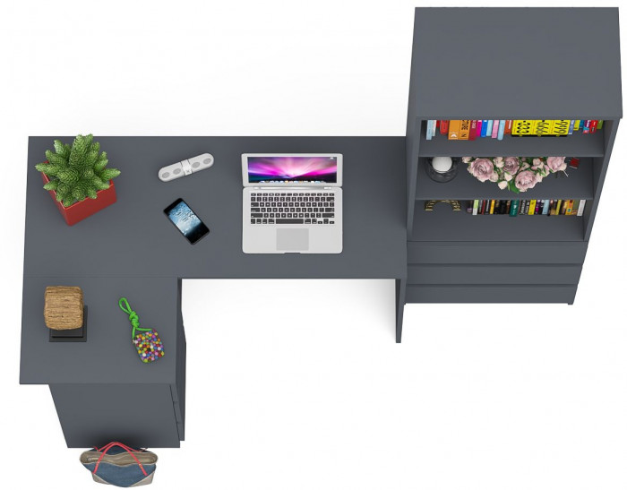 Мори Стол компьютерный МС-16 левый + Стеллаж МСТ600.3, цвет графит, ШхГхВ 184,8х84,9х179,6 см., выдвижные ящики слева, НЕ универсальная сборка