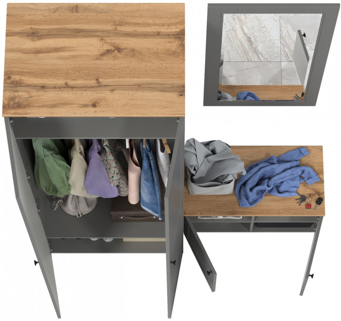 Остин Прихожая 18, серый графит/дуб крафт золотой