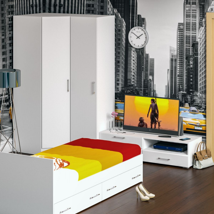 Спальня Стандарт 4-0900Я, белый/фасады ТВ тумбы МДФ белый глянец